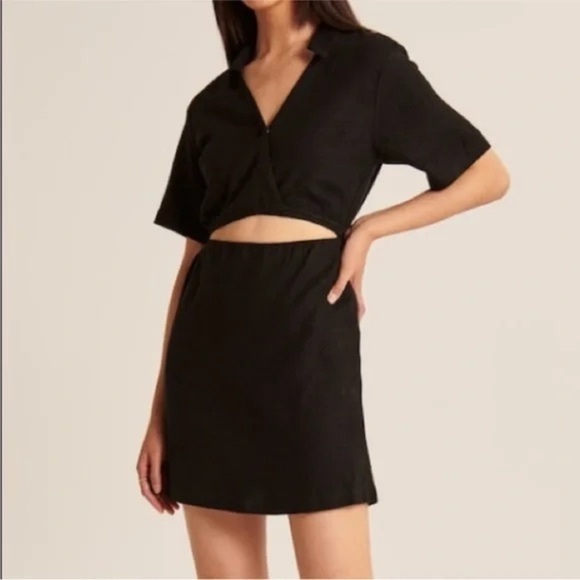 Abercrombie & Fitch Dresses & Skirts - Abercrombie Black Linen Blend Cutout Wrap Collared Dress - S